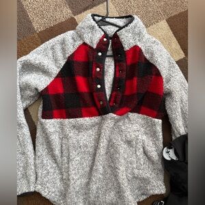 Maurices Red and Gray Plaid Sweatshirt